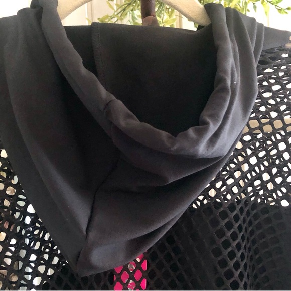 NWT! Black Fishnet Style Pullover Hoodie Beach Bathing Suit Top Plus 3X - Picture 4 of 8